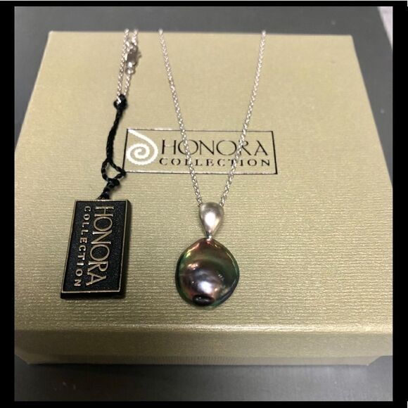 Honora blue/gray Pearl Pendant Necklace Sterling Silver 925 - Picture 1 of 6